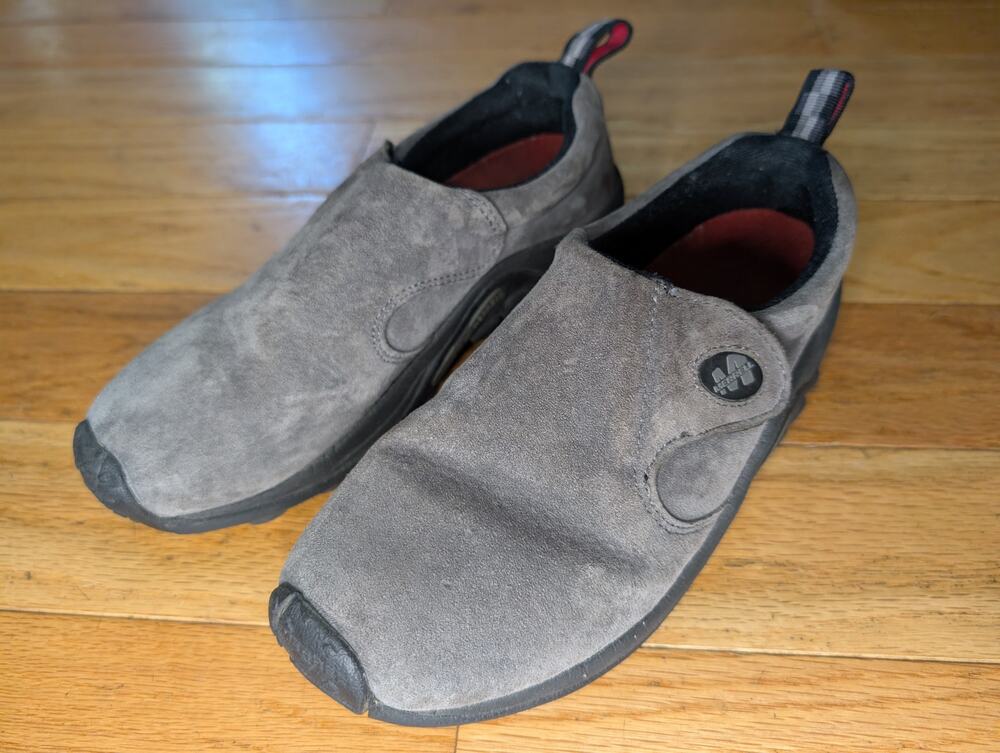Merrell Women's 6.5 Jungle Moc Pewter Gray Suede Slip On Hiking Shoes Gorpcore